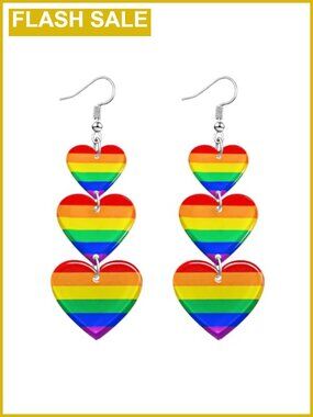 LGBT Rainbow Pride Heart Dangle Earrings Acrylic Zinc Alloy